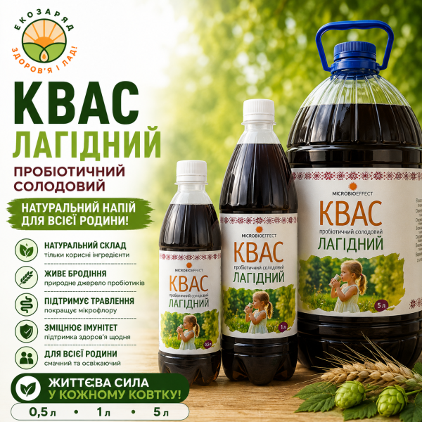 Квас пробіотичний солодовий Лагідний, 500 5000 мл ТМ Заря microbioeffect