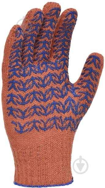 Рукавички трикотажні ХБ/ПЕ помаранчеві+синій ПВХ візерунок та логотип Сталь Рукавички трикотажні ХБ/ПЕ помаранчеві+синій ПВХ візерунок та логотип Сталь