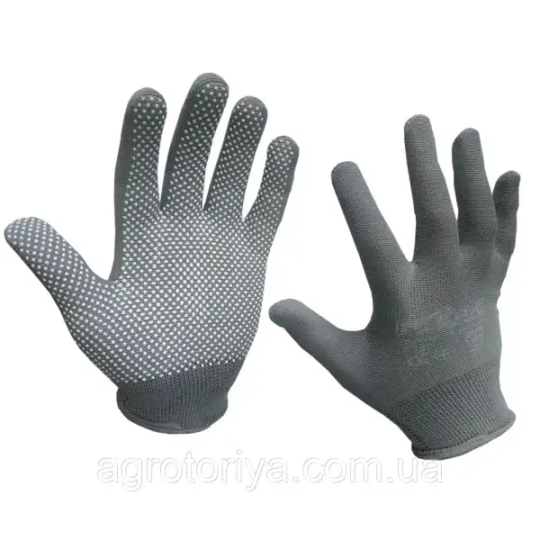 Рукавички трикотажні нейлонові сірі+біла крапка розмір 10 we2141