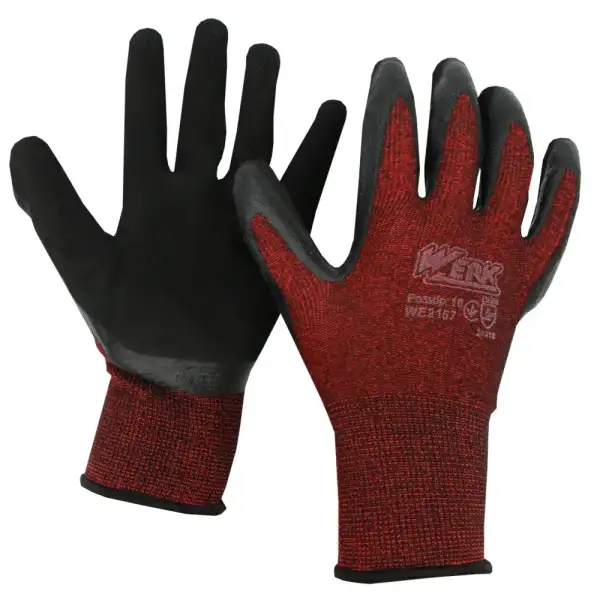 Рукавички бордові , чорне латексне покриття 10 р we2157 ТМ werk