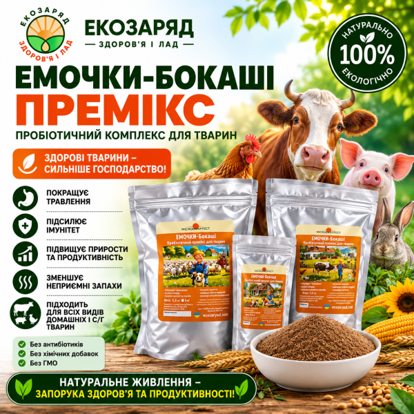 Емочки Бокаші пробіотичний премікс для тварин 0,2 4 кг ТМ Зоря microbioeffect