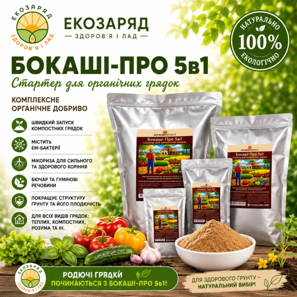 Бокаші Про 5в1, Стартер для грядок 0,2 4кг, ТМ Заря Мікробіоефект