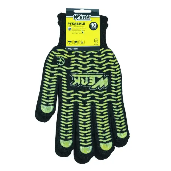 Рукавички ХБ чорні+жовтий we2165h ТМ werk