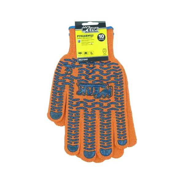 Рукавички ХБ помаранчеві+синя we2164h ТМ werk